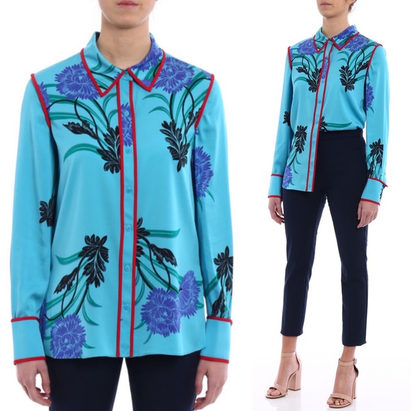 DIANE VON FURSTENBERG blue floral silk button up
